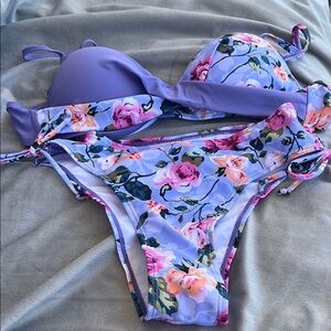 Floral Bikini Set in Purple and Pink